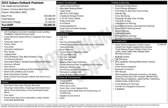 2025 Subaru Outback Premium — photo 1 of 1