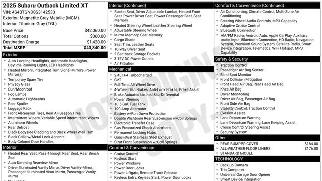 2025 Subaru Outback Limited XT
