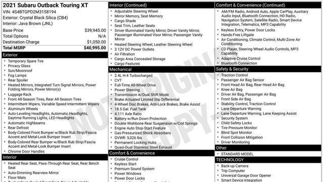 2021 Subaru Outback Touring XT