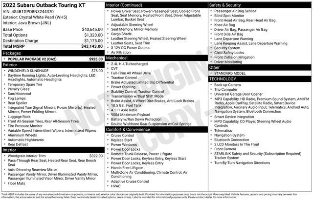 2022 Subaru Outback Touring XT — photo 1 of 5