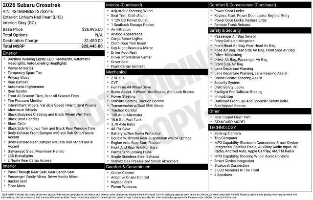 2026 Subaru Crosstrek - $26,250