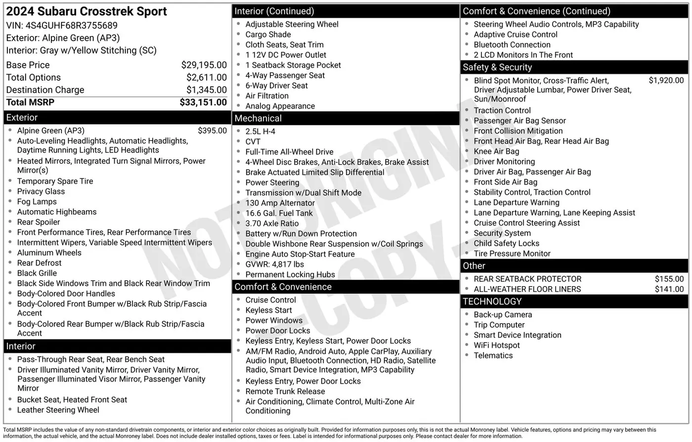 2024 Subaru Crosstrek - $22,947