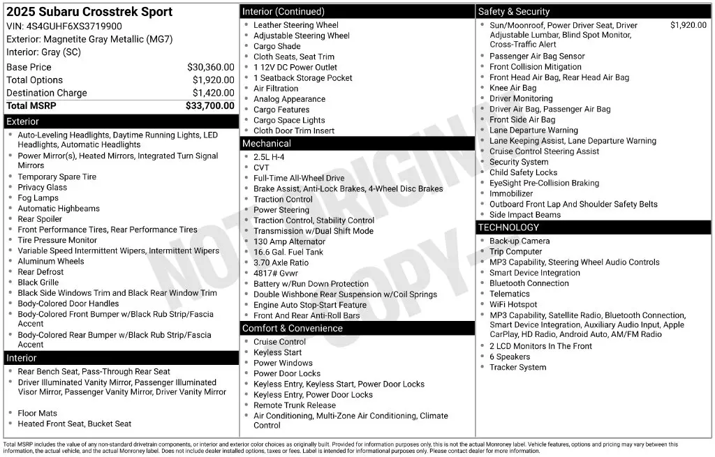 2025 Subaru Crosstrek - $27,940