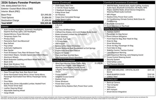 2026 Subaru Forester Premium — photo 1 of 12