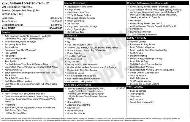2026 Subaru Forester Premium — photo 1 of 12