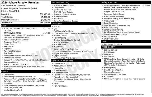 2026 Subaru Forester Premium — photo 1 of 11