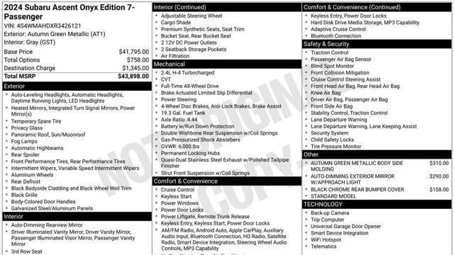 2024 Subaru Ascent Onyx Edition