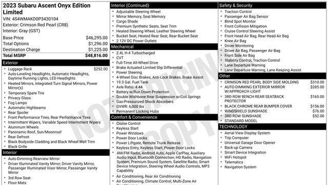 2023 Subaru Ascent Onyx Edition Limited