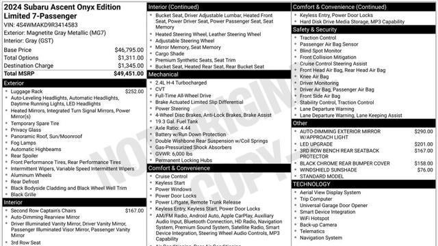 2024 Subaru Ascent Onyx Edition Limited