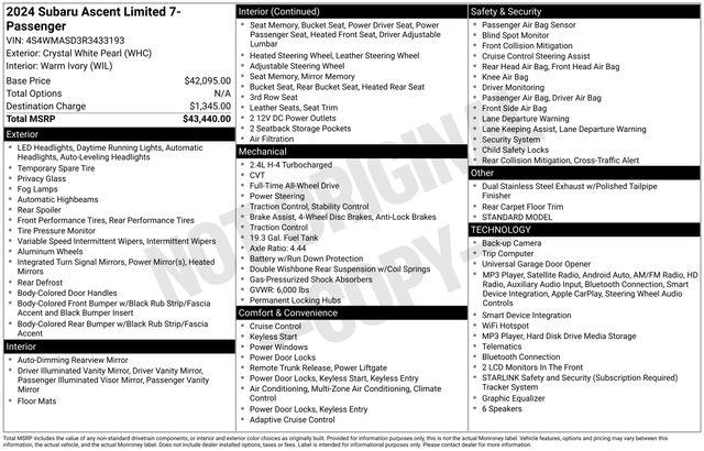 2024 Subaru Ascent - $26,098