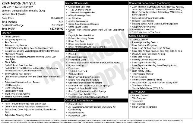 2024 Toyota Camry - $24,894