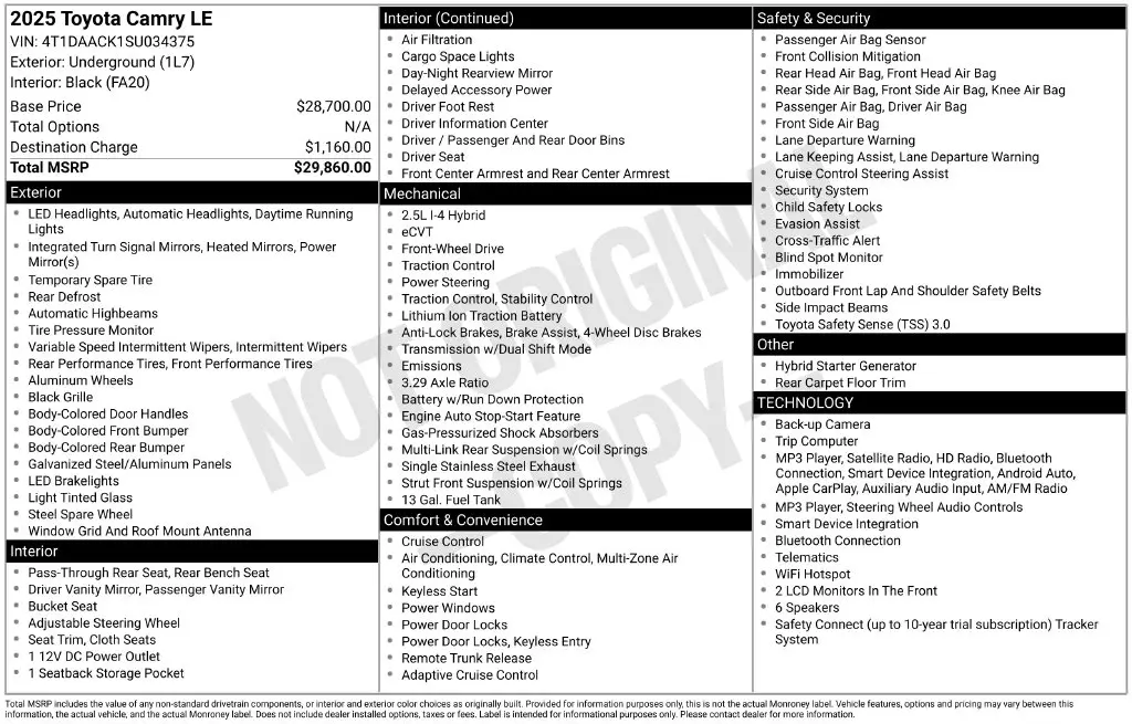 2025 Toyota Camry - $24,893