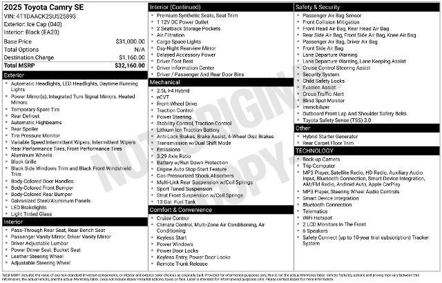 2025 Toyota Camry - $27,583