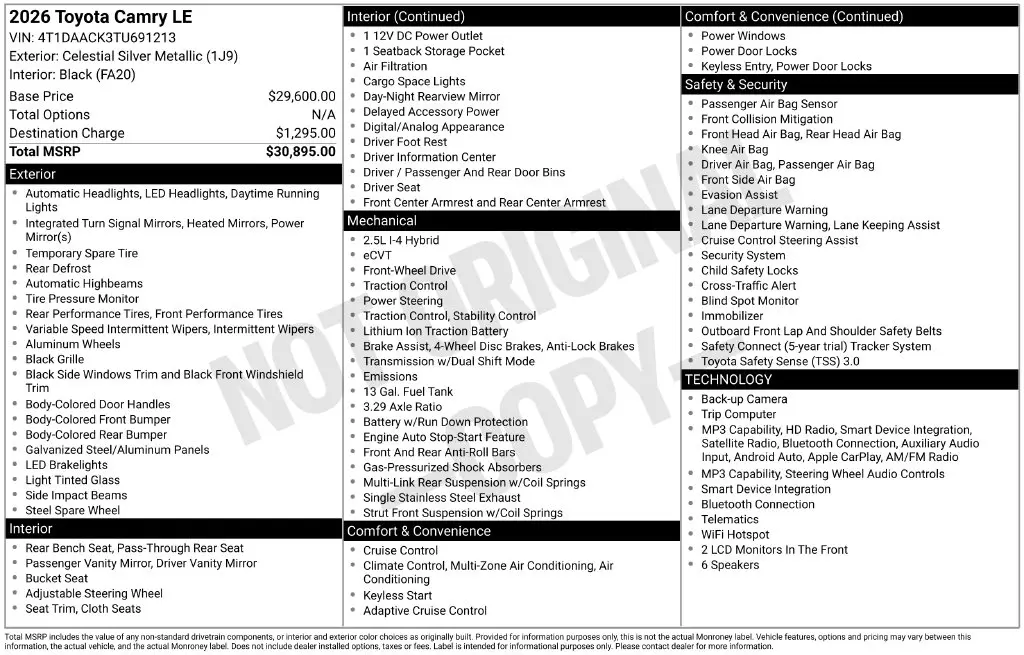 2026 Toyota Camry - $30,096