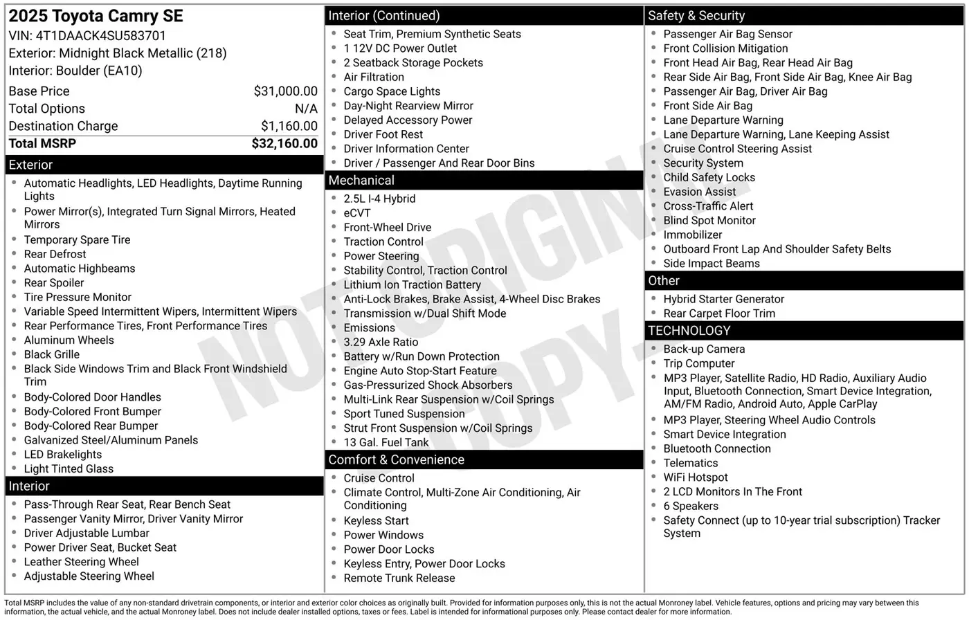 2025 Toyota Camry - $26,500