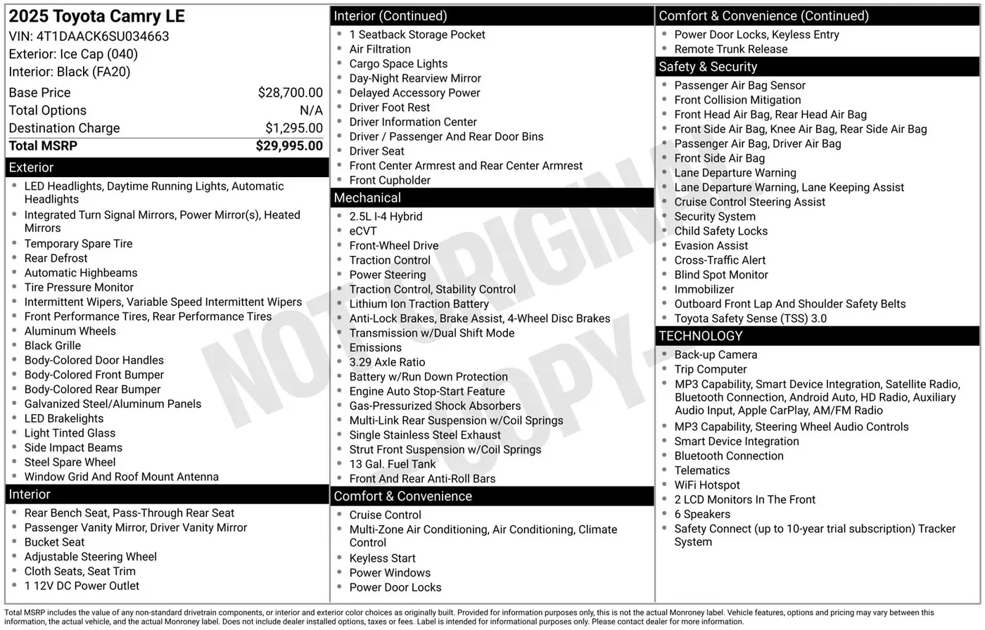 2025 Toyota Camry - $25,585