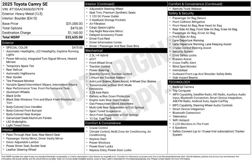 2025 Toyota Camry - $28,448