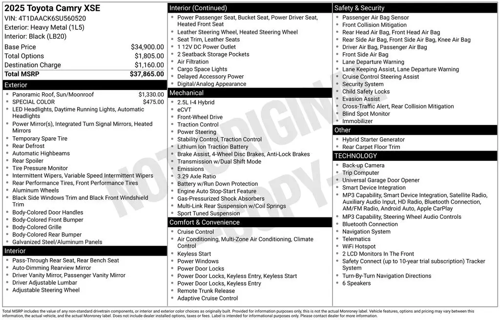 2025 Toyota Camry - $32,898