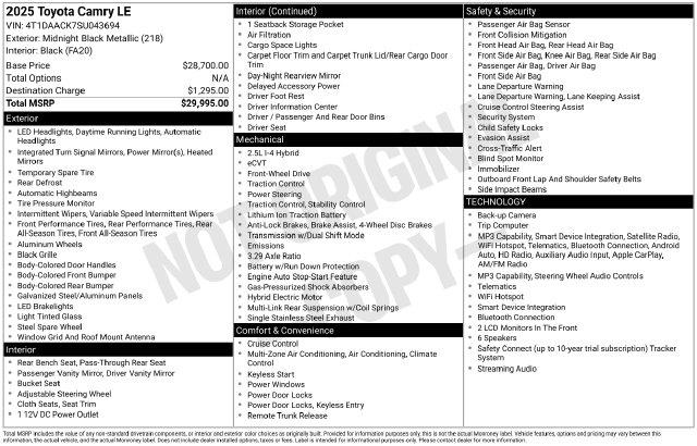 2025 Toyota Camry - $23,897