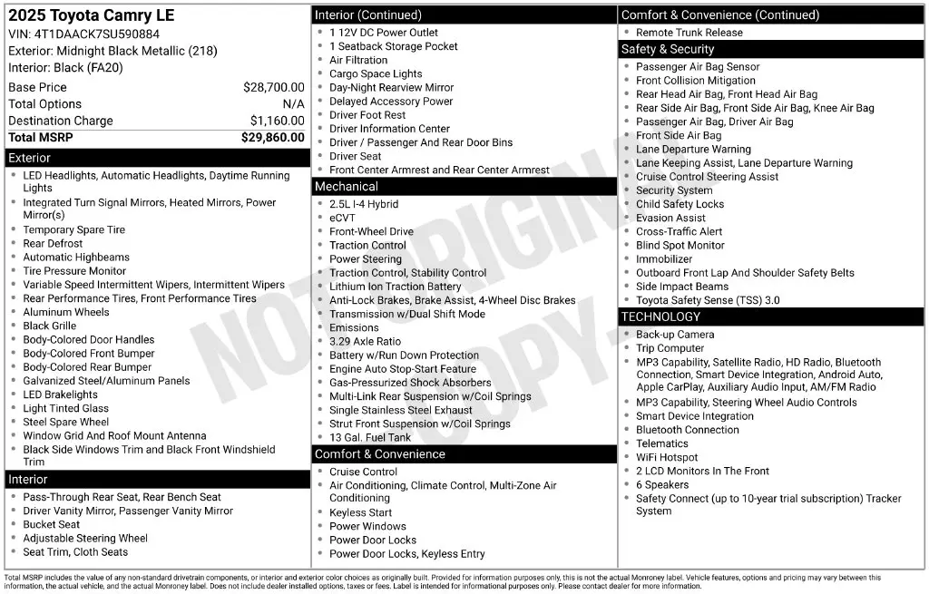 2025 Toyota Camry - $24,309
