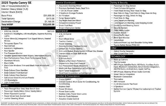 2025 Toyota Camry - $26,581