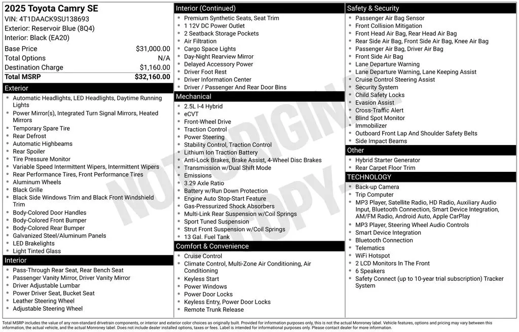 2025 Toyota Camry - $28,938