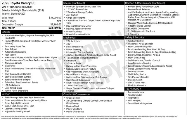 2025 Toyota Camry - $26,959