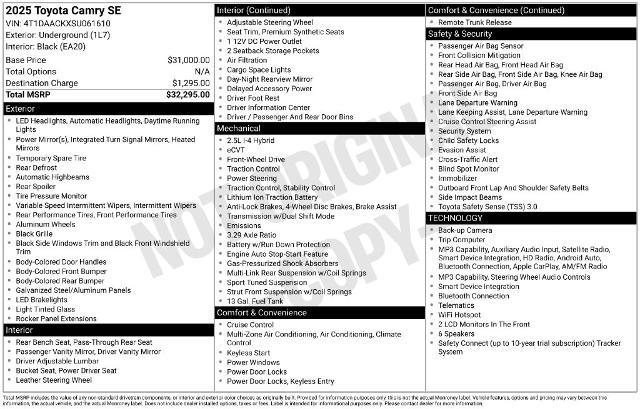 2025 Toyota Camry - $30,834
