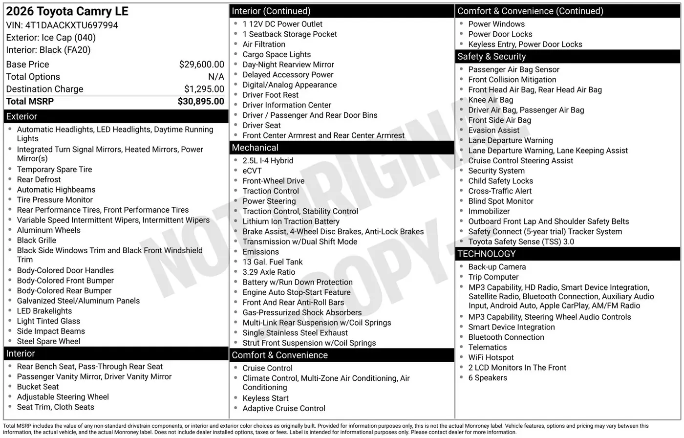 2026 Toyota Camry - $27,545
