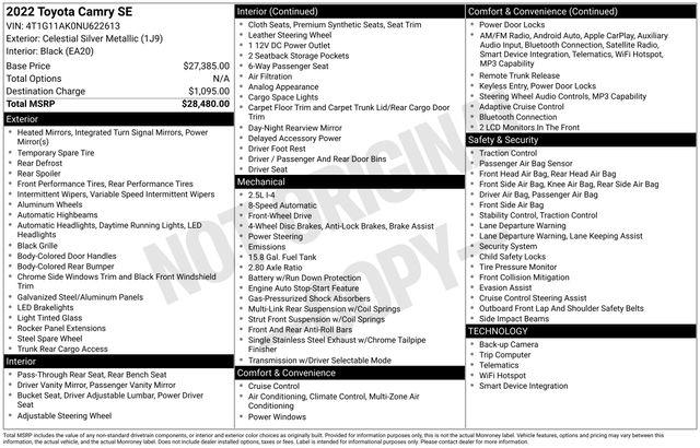 2022 Toyota Camry - $21,619