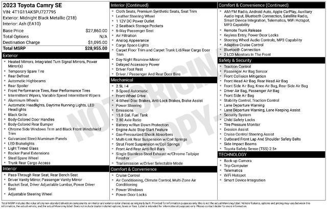 2023 Toyota Camry - $22,599