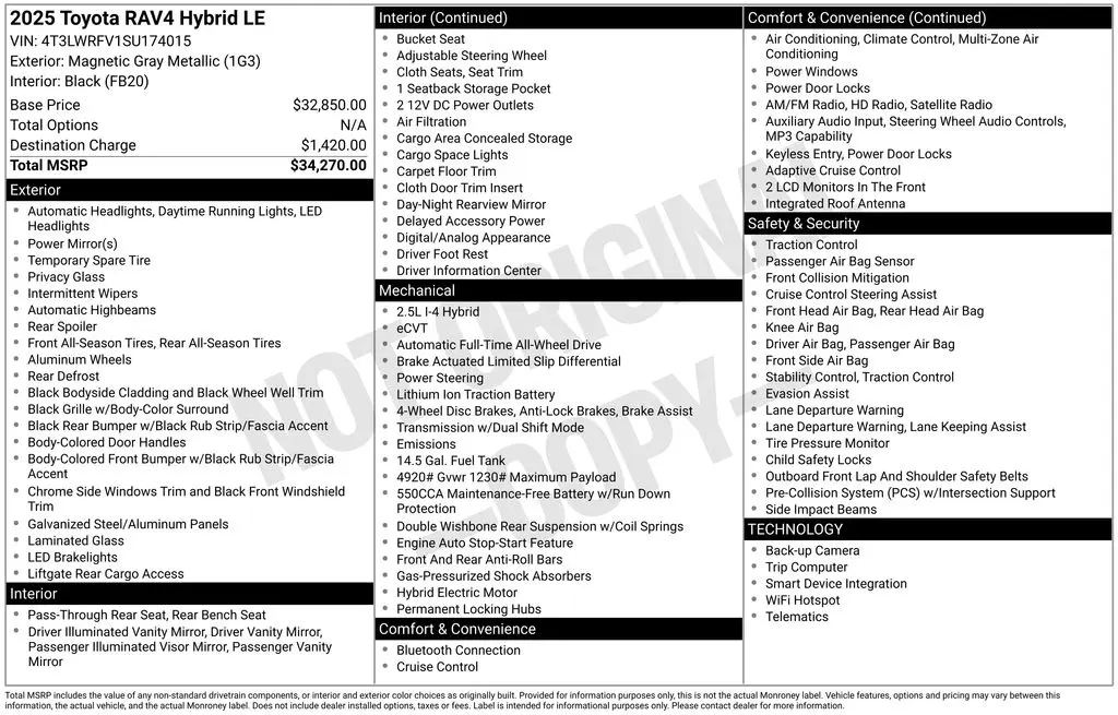 2025 Toyota RAV4 - $31,932