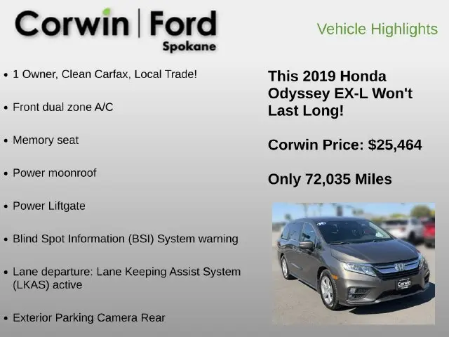 2019 Honda Odyssey - $25,464