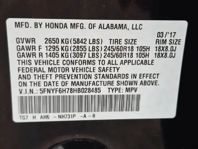 2017 Honda Pilot - $16,999