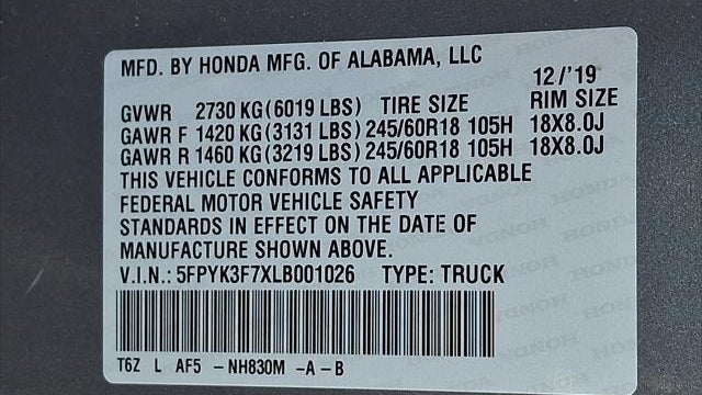 2020 Honda Ridgeline RTL-E