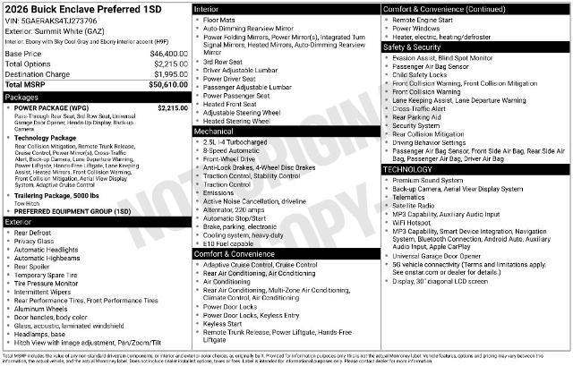 2026 Buick Enclave - $37,501