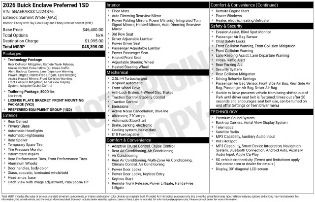 2026 Buick Enclave - $35,534