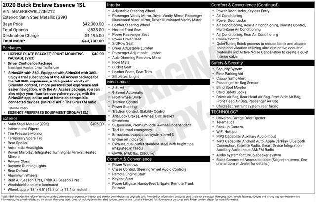 2020 Buick Enclave - $19,900