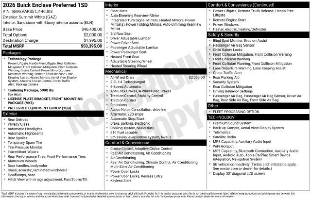 2026 Buick Enclave - $38,237