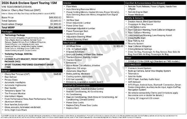 2026 Buick Enclave - $41,187