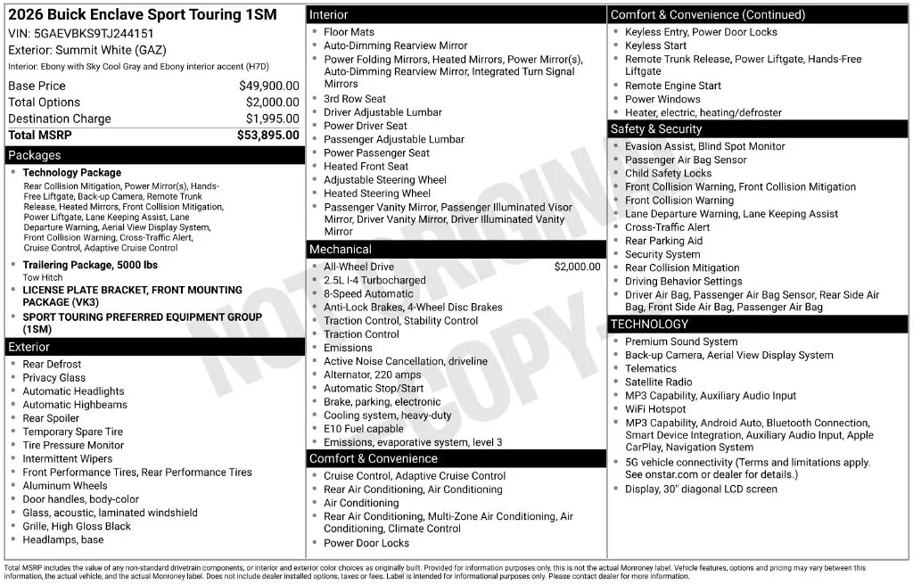 2026 Buick Enclave - $46,035