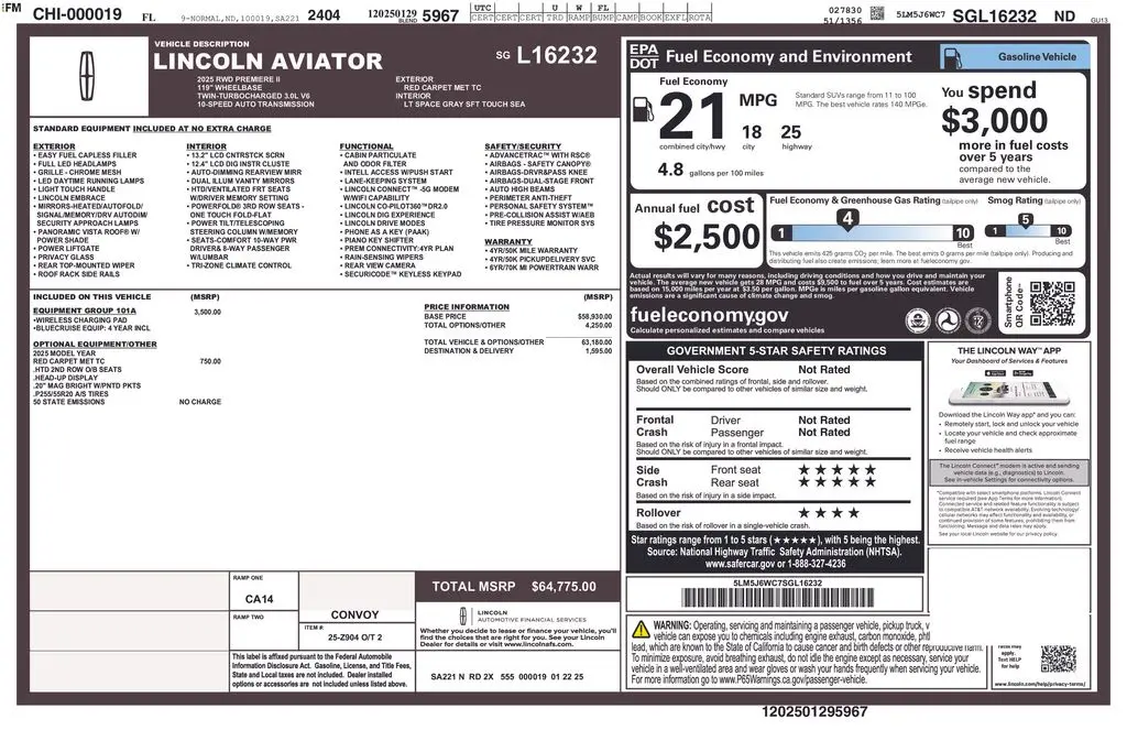 2025 Lincoln Aviator - $52,400