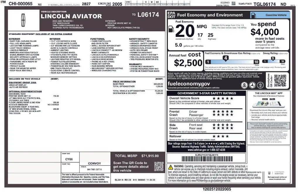 2026 Lincoln Aviator - $67,287