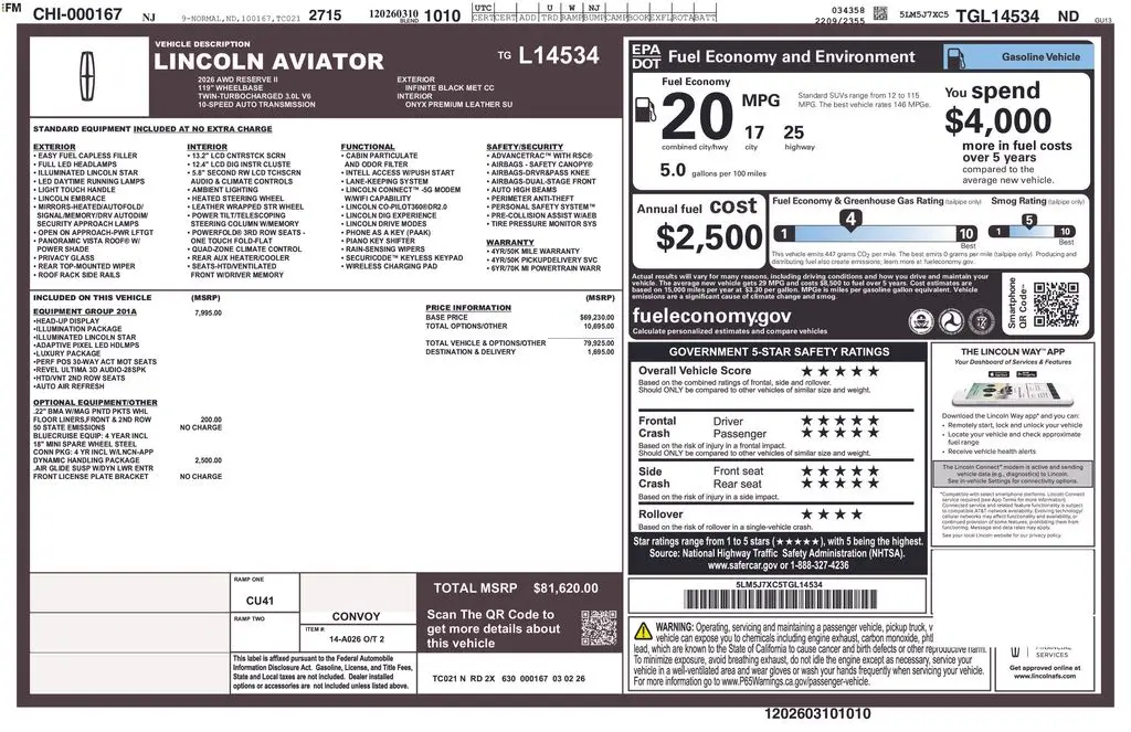 2026 Lincoln Aviator - $69,444