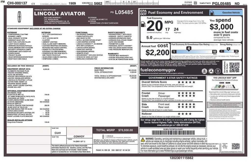 2023 Lincoln Aviator - $39,488