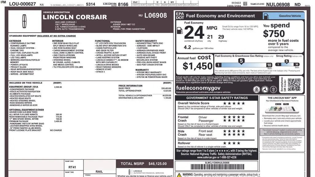 2022 Lincoln Corsair Standard
