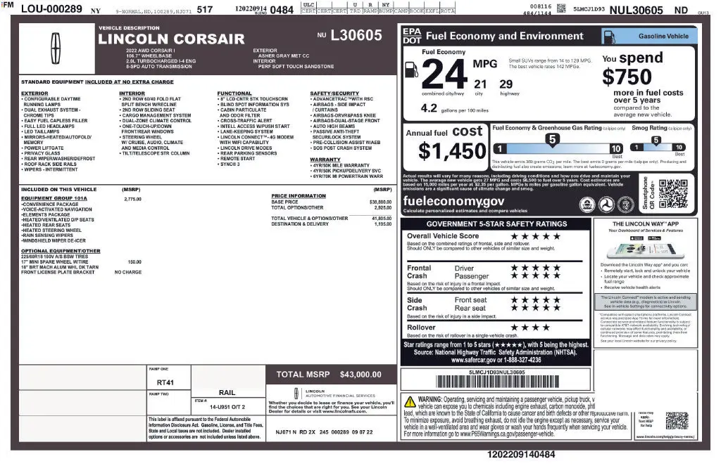 2022 Lincoln Corsair - $28,900