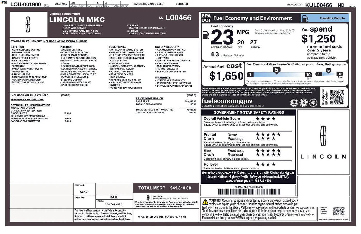 2019 Lincoln MKC - $13,800
