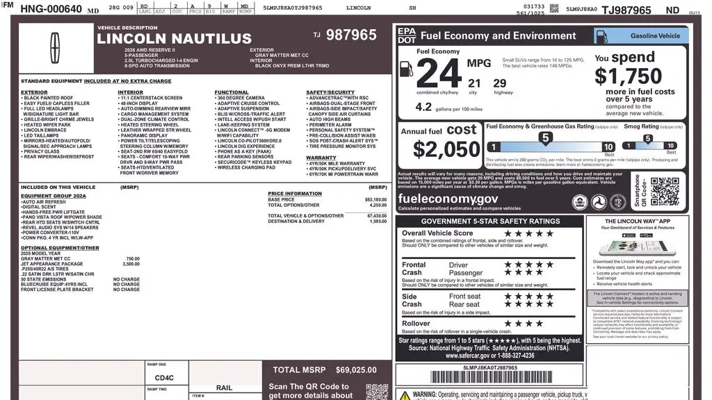 2026 Lincoln Nautilus Reserve