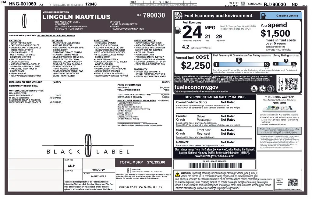 2024 Lincoln Nautilus - $54,942
